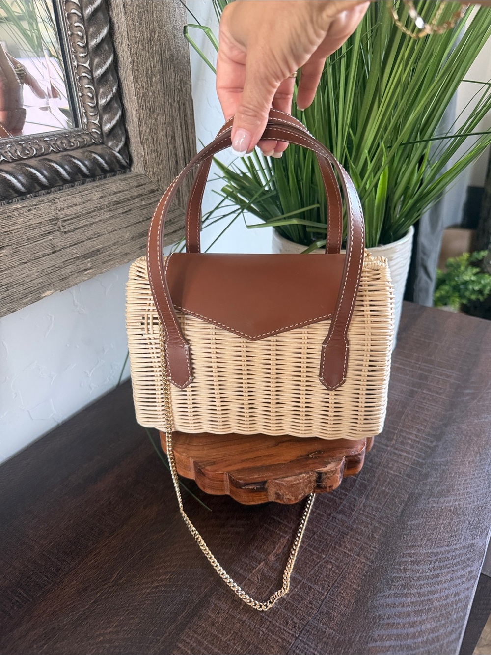 J.Crew Small Rattan Top Handle Bag Leather Crossbody NWT CH247